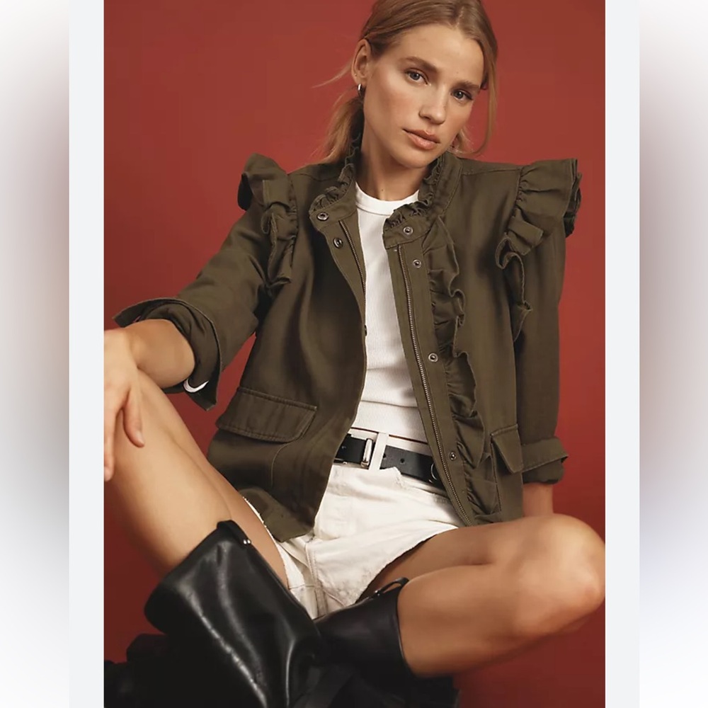 Dolan NWT Olive Jacket with ruffles